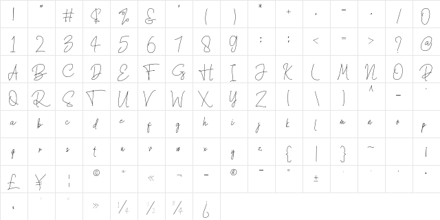 Rossttinggel Regular  glyph index