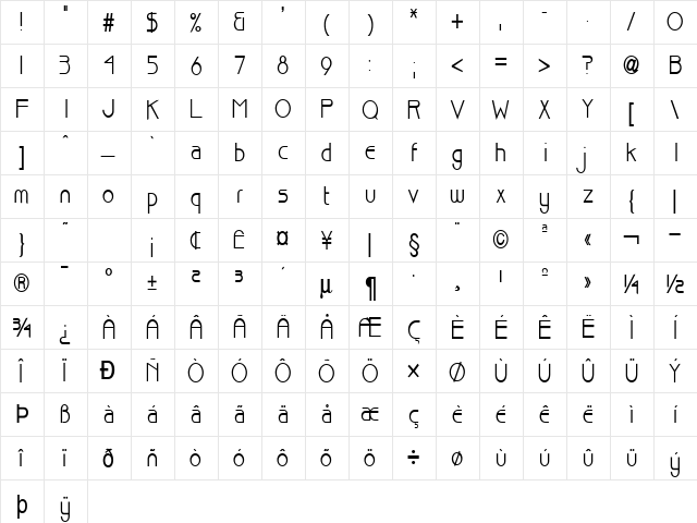 Basque-Condensed Bold  glyph index