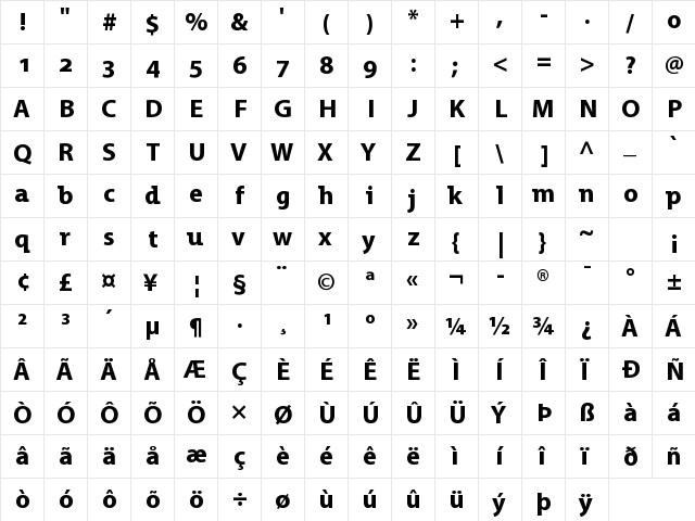 Grandesign Neue Roman Bold  glyph index