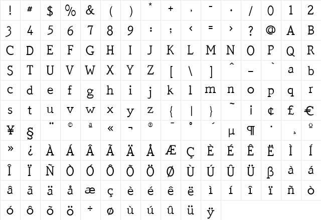 QuickType Plain Regular  glyph index