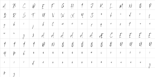 Amourist Regular  glyph index