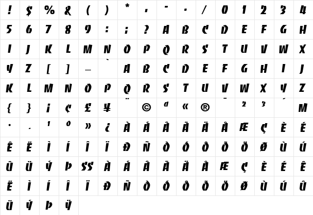 Banco Regular  glyph index
