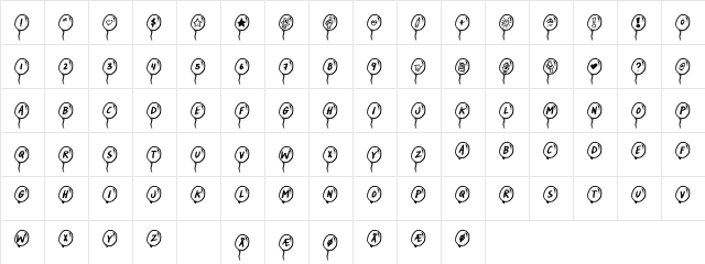 PartyBalloons Regular  glyph index