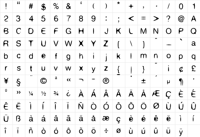 Aleatoria Regular  glyph index