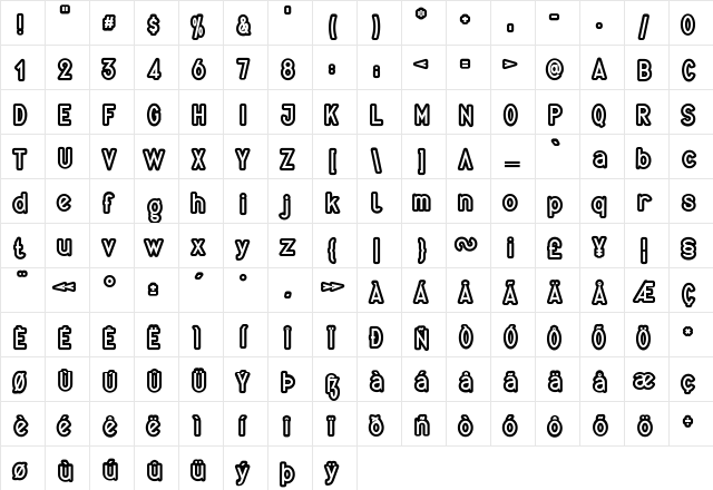 Quirkus Out Regular  glyph index