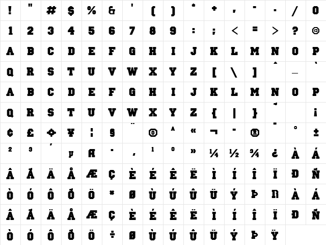 Ivy League Solid Regular  glyph index