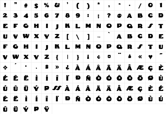 Fat Freddie Contour Regular  glyph index