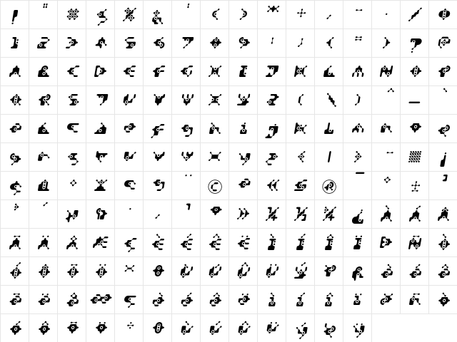DigitalWaste Oblique  glyph index