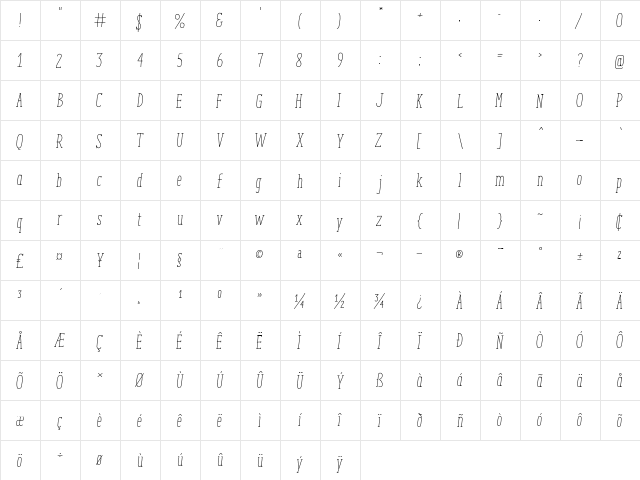 ENYO Serif Light Italic Light Italic  glyph index