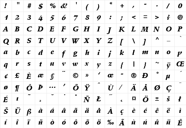 StempSchBlaIta Regular  glyph index