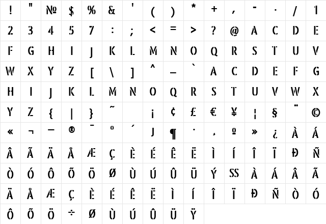 Platoon Bold  glyph index