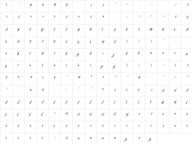 Varenthin Italic Regular  glyph index