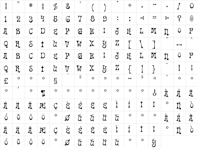 Vantasyhouse Medium  glyph index