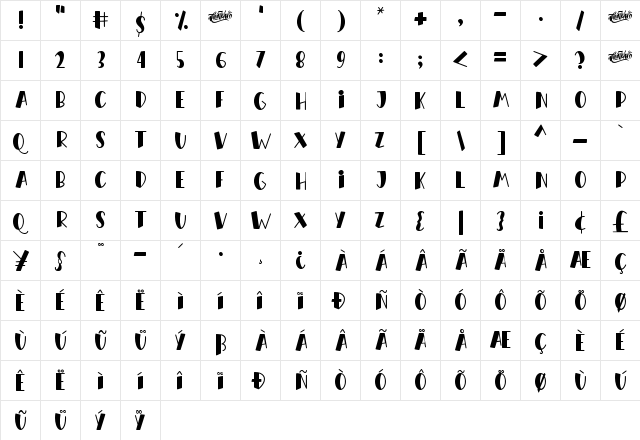 Orange Milk Regular  glyph index