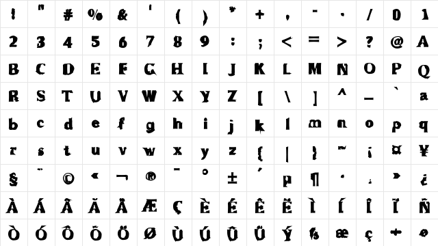 Rugguggla Regular  glyph index
