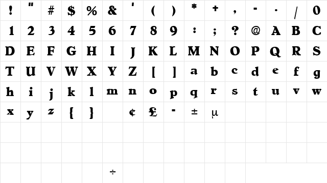 NegotiatDisplaySSK Regular  glyph index