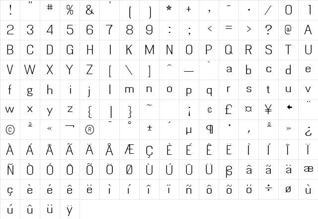 MyhotaHatched Regular  glyph index