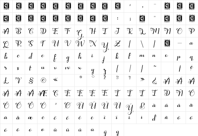 Yuanita Personal Use Regular  glyph index
