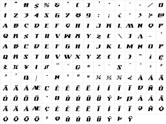 Eternal Knight Expanded Italic Expanded Italic  glyph index