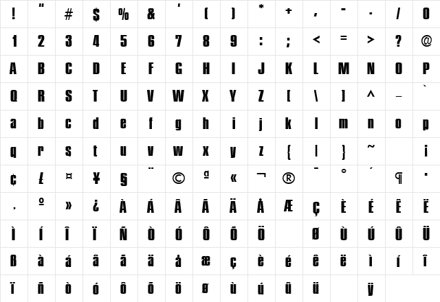 Plakette 4 SF Regular  glyph index