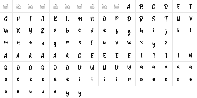 Kulyno Personal Use  glyph index