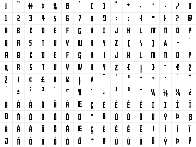 Rockledge Regular  glyph index