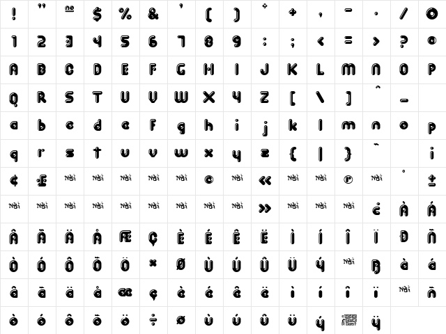 Spit Shine Regular  glyph index