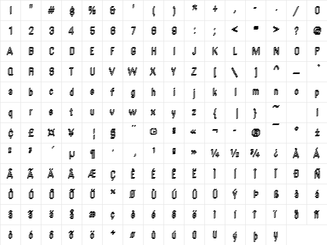 Rough54 Becker Regular  glyph index