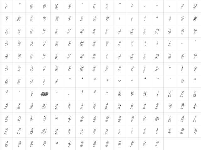 In-House Edition Outline Italic Italic  glyph index