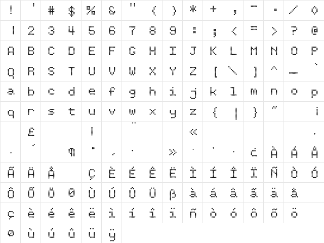 HeartMatrixed Regular  glyph index