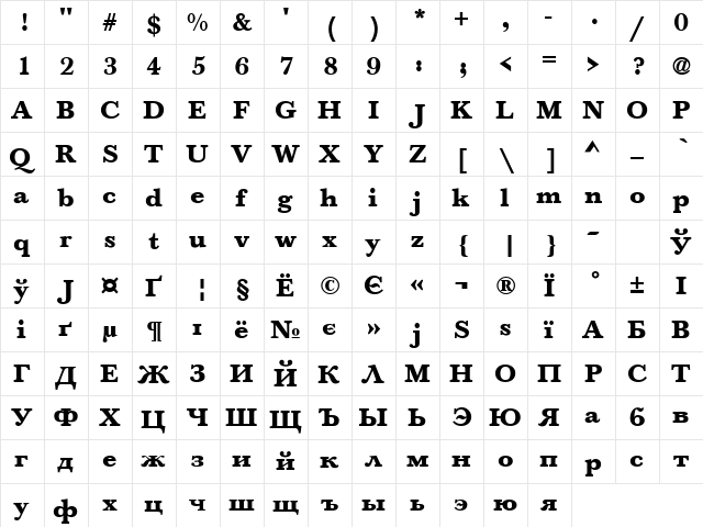 Baskerville_A.Z_PS Bold  glyph index