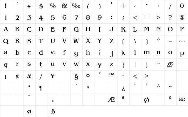 Express Deco Light SSi Light  glyph index