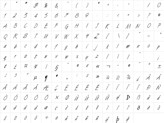Vizier-Condensed Italic  glyph index