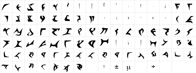 Klingon Regular  glyph index