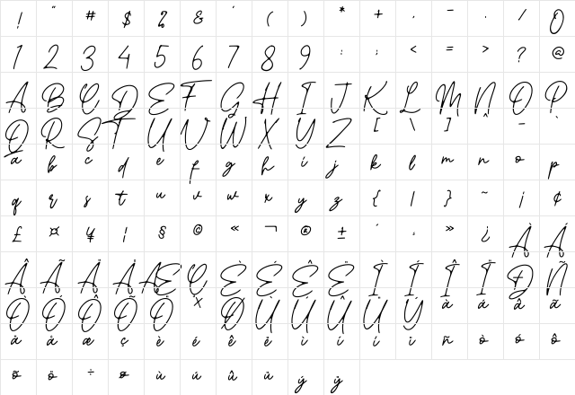 Gatheline Signature Regular  glyph index