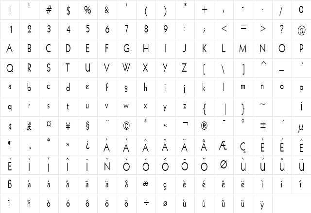 Geo 112 Thin Normal  glyph index