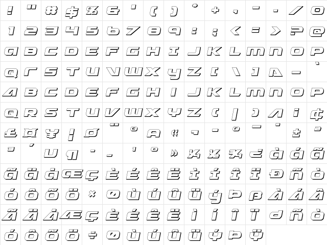 Graymalkin 3D Regular  glyph index