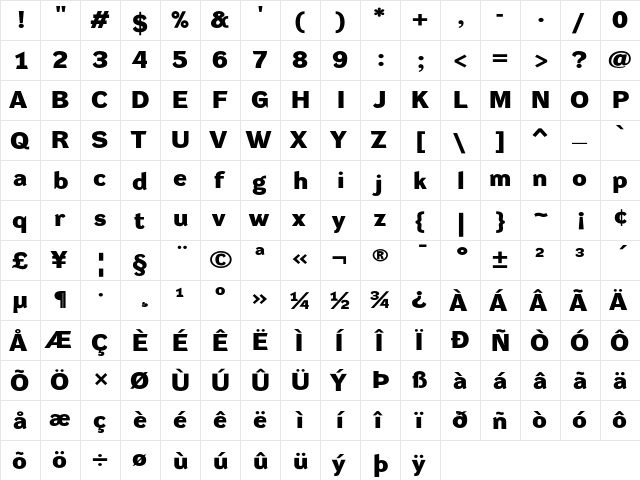 DynaGrotesk DXE Bold  glyph index