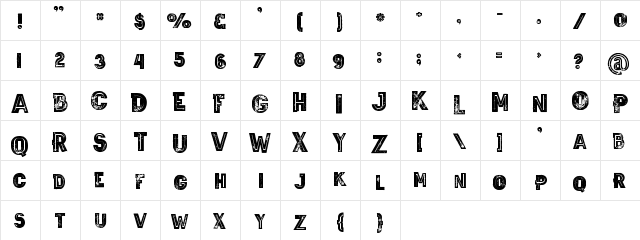 Wagoon bold inline grunge Regular  glyph index