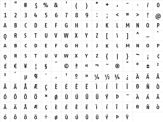 FagoCoTf Medium  glyph index