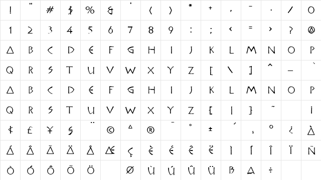 Phobos Regular  glyph index