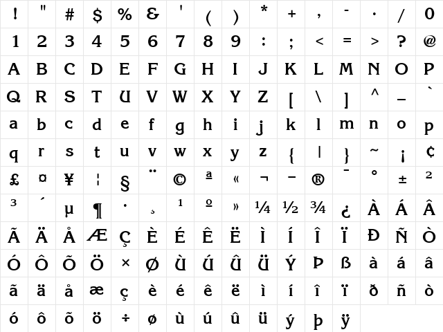 ITCKorinna Bold  glyph index