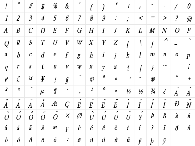 Revive 8 Thin BoldItalic  glyph index