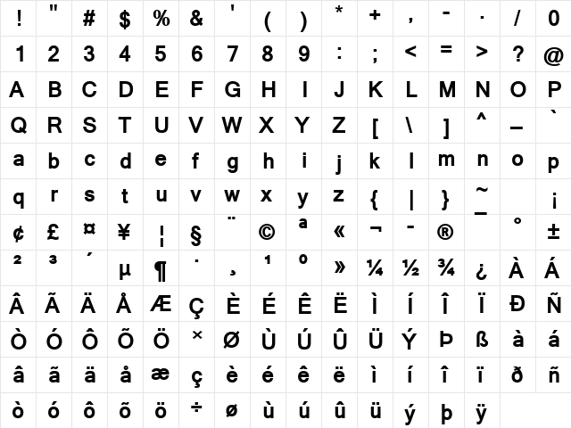 Kartika Bold  glyph index