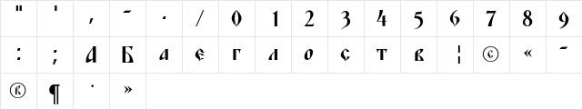 Blagovest Four Regular  glyph index