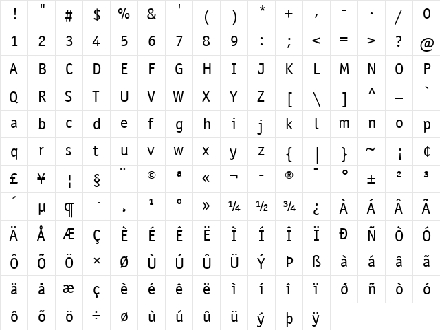 ITCOfficinaSans LT Book Regular  glyph index