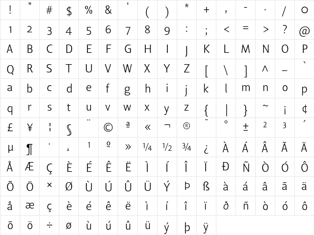 Lisboa Sans OSF Light Regular  glyph index