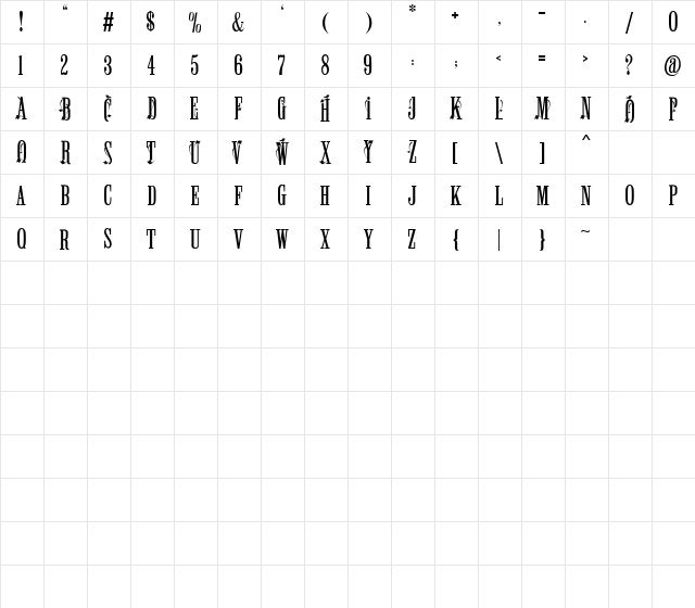 Winchester Ornate Regular  glyph index