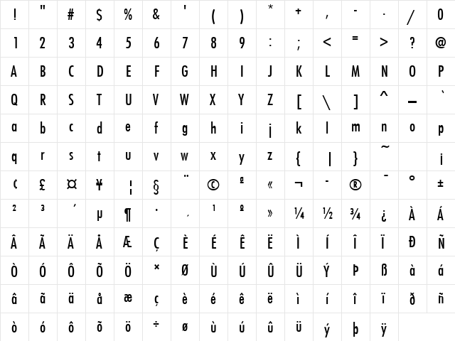 FunctionCond Regular  glyph index