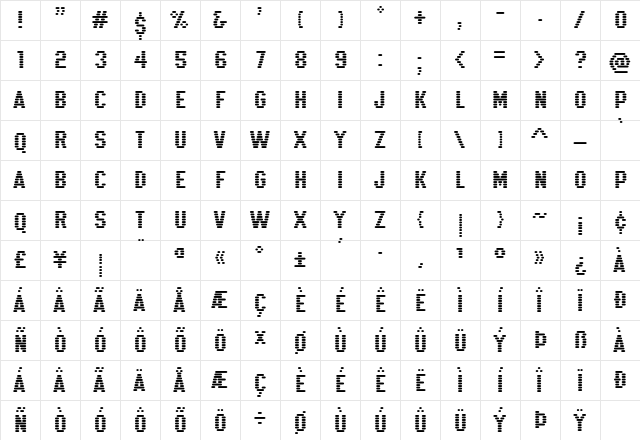 K22 Xanthus Regular  glyph index